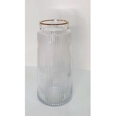 Vaso de Vidro Canelado Incolor com Dourado M Vaso de Vidro Canelado Incolor com Dourado M